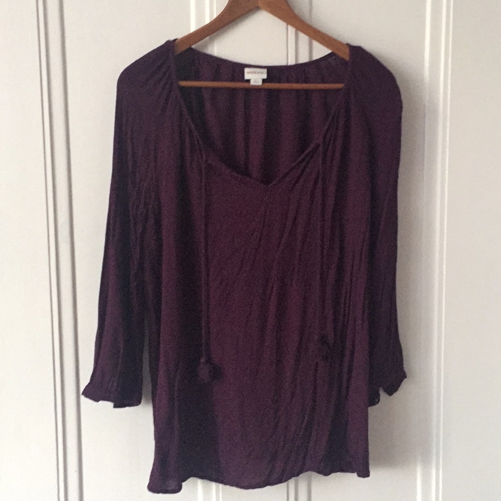 Plum Merona Blouse with Tassles Size L